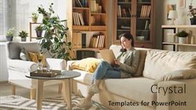  Presentation with young - Presentation theme with young-relaxed-counselor-in-casualwear background and a coral colored foreground