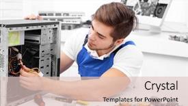  Presentation with computer - Cool new slides with young repairer disassembling a computer backdrop and a lemonade colored foreground