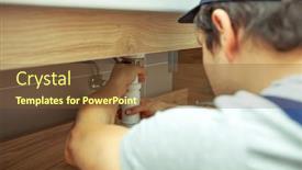  Presentation with bathroom - Slide set enhanced with young-repairer-is-fixing-sink background and a tawny brown colored foreground