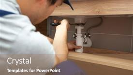  Presentation with bathroom - Colorful presentation design enhanced with young-repairer-is-fixing-sink backdrop and a coral colored foreground