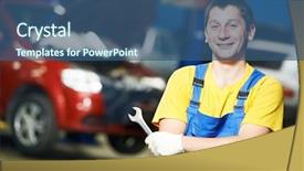  Presentation with mechanic car service repair maintenance - Slide deck enhanced with young repairman auto mechanic inspecting background and a ocean colored foreground