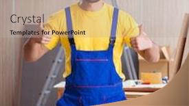  Presentation with young students working in groups - PPT layouts having young-repairman-carpenter-working-cutting background and a mint green colored foreground