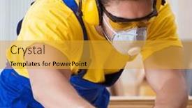  Presentation with carpenter - Slide deck enhanced with young-repairman-carpenter-working background and a gold colored foreground