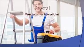  Presentation with climbing - Audience pleasing PPT theme consisting of young repairman climbing ladder at construction site backdrop and a lemonade colored foreground