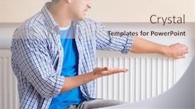  Presentation with contractor - Amazing slide set having young repairman contractor repairing heating panel backdrop and a lemonade colored foreground