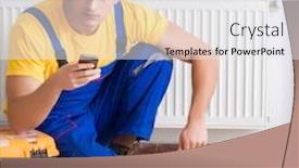  Presentation with contractor - Presentation design consisting of young repairman contractor repairing heating panel background and a white colored foreground