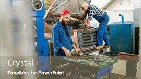  Presentation with engine - Presentation design having open kit with variety background and a gray colored foreground