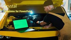  Presentation with diagnostics - Theme with young-repairman-keeping-hand background and a tawny brown colored foreground