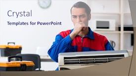  Presentation with warranty - Presentation featuring young-repairman-repairing-air-conditioner background and a sky blue colored foreground