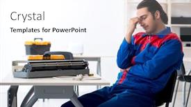  Presentation with warranty - Beautiful theme featuring young-repairman-repairing-air-conditioner backdrop and a white colored foreground