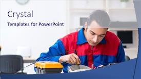  Presentation with warranty - Audience pleasing theme consisting of young-repairman-repairing-air-conditioner backdrop and a sky blue colored foreground