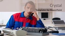  Presentation with warranty - Colorful PPT theme enhanced with young-repairman-repairing-air-conditioner backdrop and a coral colored foreground