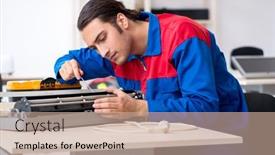  Presentation with warranty - Beautiful PPT layouts featuring young-repairman-repairing-air-conditioner backdrop and a coral colored foreground