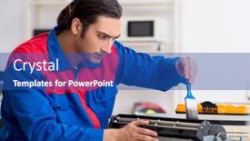  Presentation with warranty - PPT theme enhanced with young-repairman-repairing-air-conditioner background and a ocean colored foreground