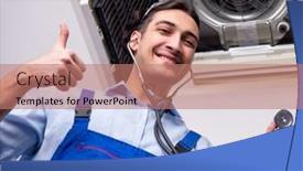  Presentation with air conditioning - Presentation having young-repairman-repairing-ceiling-air background and a  colored foreground