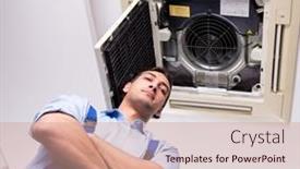  Presentation with air conditioning - Presentation design enhanced with young-repairman-repairing-ceiling-air background and a coral colored foreground