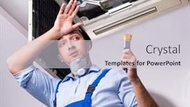  Presentation with air conditioning - Presentation enhanced with young-repairman-repairing-ceiling-air background and a light gray colored foreground