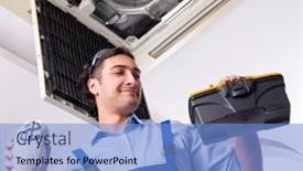  Presentation with air conditioning - Presentation design having young-repairman-repairing-ceiling-air background and a light blue colored foreground