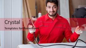  Presentation with gun - Slide set consisting of young repairman with a welding background and a red colored foreground