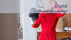  Presentation with micro electrode array - Theme having young repairman with a welding background and a lemonade colored foreground