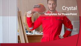  Presentation with micro electrode array - Amazing PPT layouts having young repairman with a welding backdrop and a coral colored foreground