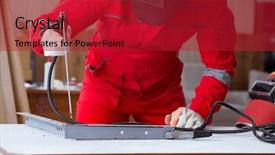  Presentation with gun - Beautiful slide deck featuring young repairman with a welding backdrop and a crimson colored foreground