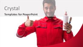  Presentation with glue - Presentation theme consisting of young-repairman-with-paint-glue background and a light gray colored foreground