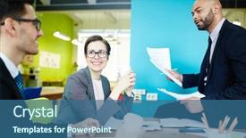  Presentation with discussing parents - Amazing PPT theme having young reporters discussing working moments backdrop and a  colored foreground