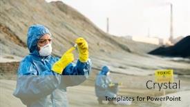  Presentation with investigation - Colorful PPT theme enhanced with young-researcher-in-protective-coveralls backdrop and a mint green colored foreground