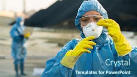  Presentation with investigation - Audience pleasing slide deck consisting of young-researcher-in-protective-workwear backdrop and a ocean colored foreground