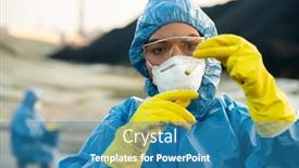  Presentation with investigation - Amazing theme having young-researcher-in-protective-workwear backdrop and a teal colored foreground