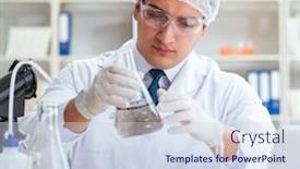  Presentation with water contamination - Slide deck featuring young researcher scientist doing a water test contamination expe background and a sky blue colored foreground