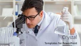  Presentation with water contamination - Presentation theme with young-researcher-scientist-doing background and a light blue colored foreground