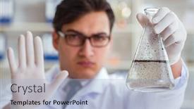  Presentation with water contamination - Cool new PPT theme with young-researcher-scientist-doing backdrop and a light blue colored foreground