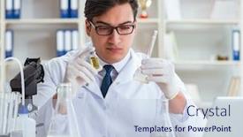  Presentation with water contamination - Slides enhanced with young-researcher-scientist-doing background and a lemonade colored foreground