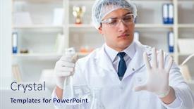  Presentation with water contamination - Presentation with young researcher scientist doing a water test contamination expe background and a sky blue colored foreground