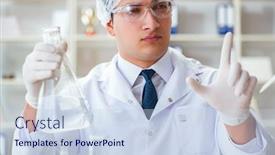  Presentation with water contamination - PPT theme enhanced with young researcher scientist doing a water test contamination expe background and a sky blue colored foreground