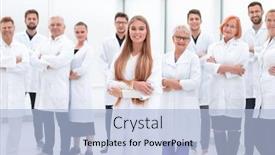  Presentation with covid 19 researcher - Audience pleasing presentation design consisting of young-researcher-standing-ahead backdrop and a light blue colored foreground