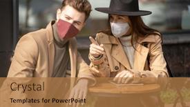  Presentation with round table - PPT layouts consisting of young-restful-couple-in-protective background and a coral colored foreground