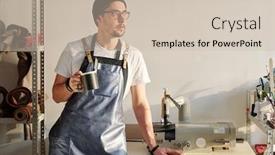  Presentation with craftsman - Slides enhanced with young-restful-craftsman-in-leather background and a soft green colored foreground