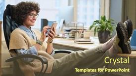  Presentation with scrolling - PPT theme having young-restful-female-manager-scrolling background and a tawny brown colored foreground