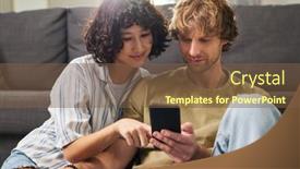  Presentation with online food - Presentation design having young-restful-heterosexual-couple background and a tawny brown colored foreground