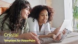  Presentation with movie screen - Slides featuring young-restful-intercultural-women background and a violet colored foreground