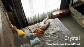  Presentation with bed hotel - Amazing PPT theme having young-restful-man-in-smart backdrop and a gray colored foreground