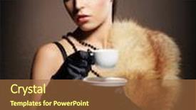  Presentation with rich - Presentation theme featuring young rich and beautiful woman with the cup of coffee over the vintage background background and a coral colored foreground