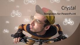  Presentation with ridiculous - Amazing PPT theme having young ridiculous biker with line backdrop and a coral colored foreground