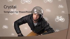  Presentation with ridiculous - Audience pleasing presentation consisting of young ridiculous biker with line backdrop and a mint green colored foreground