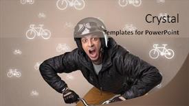  Presentation with ridiculous - Theme featuring young ridiculous biker with line background and a coral colored foreground