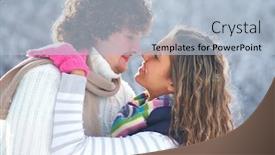  Presentation with couple kiss - Slide deck with young romance couple wants to kiss in winter park background and a light blue colored foreground