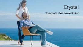  Presentation with young happy couple - Cool new presentation design with young romantic couple have fun backdrop and a light blue colored foreground